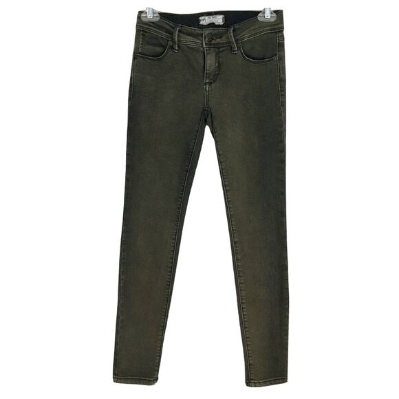 Free People Distressed Skinny Jeans Olive Green Low Rise Stretchy Slim Size 24 - Picture 2 of 13
